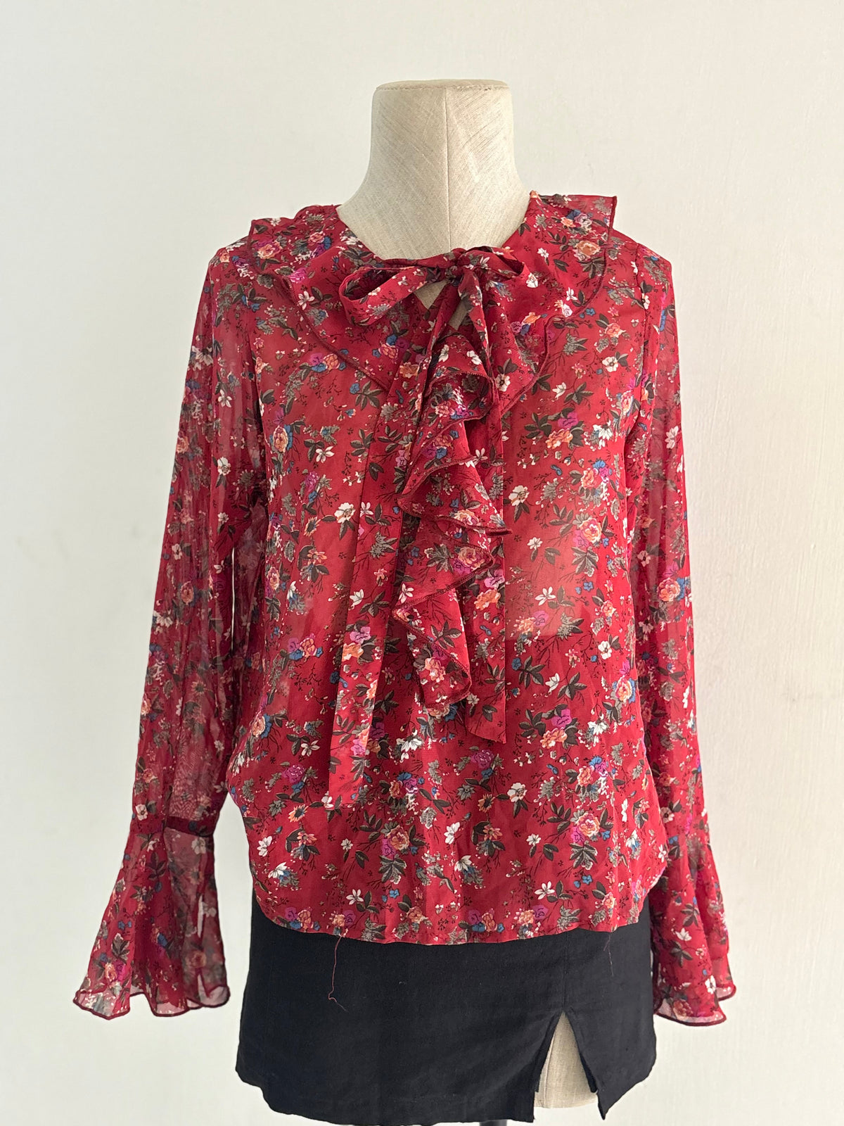 Red floral chiffon