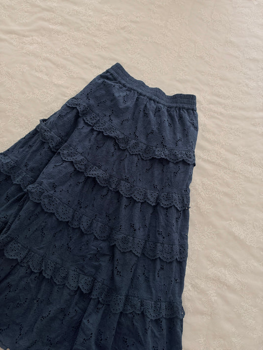Navy eyelet ruffle skirt