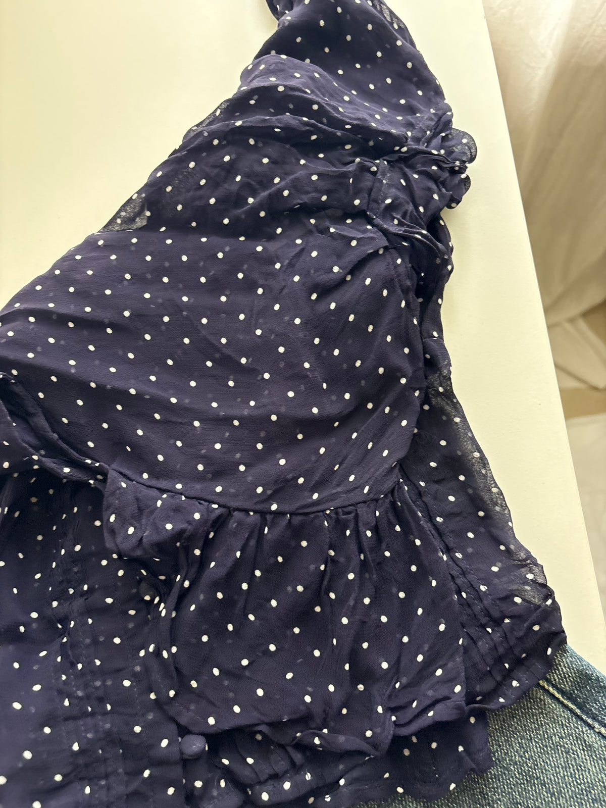Navy polka tie top