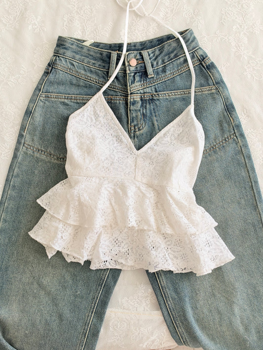White lace tie top