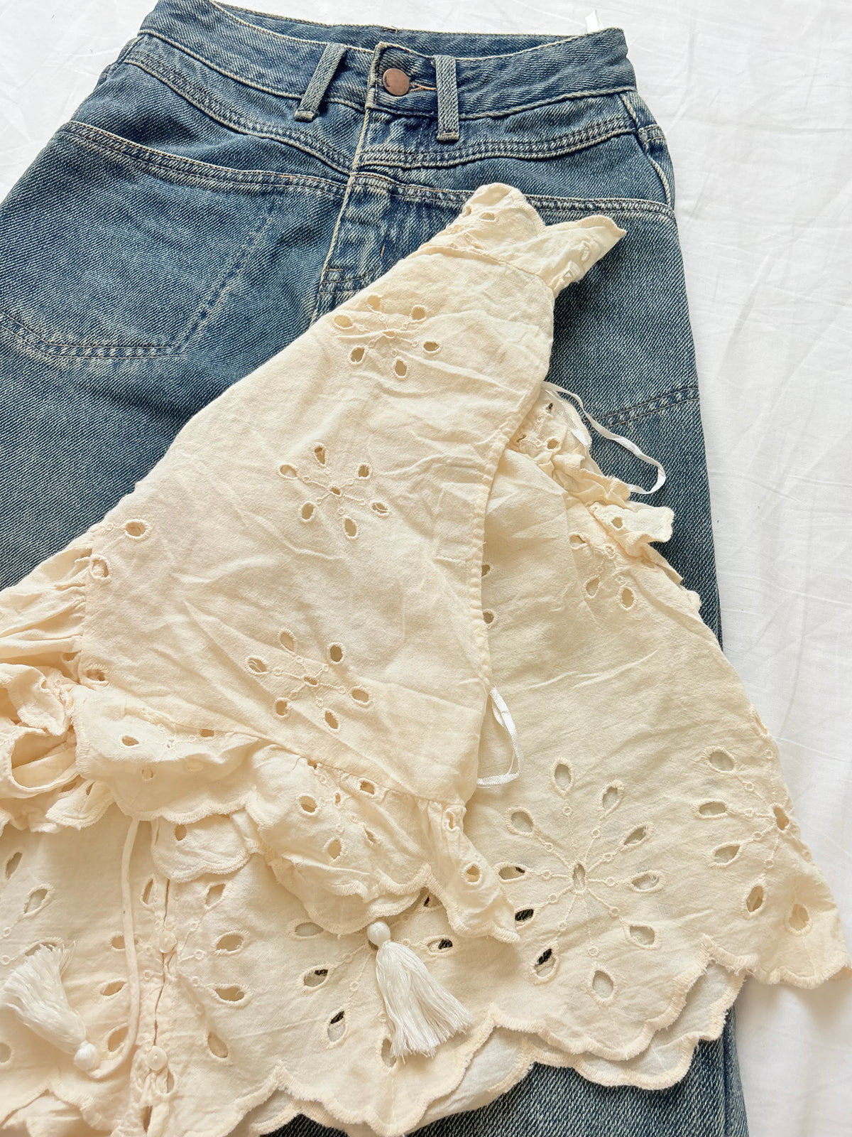 Cream eyelet top