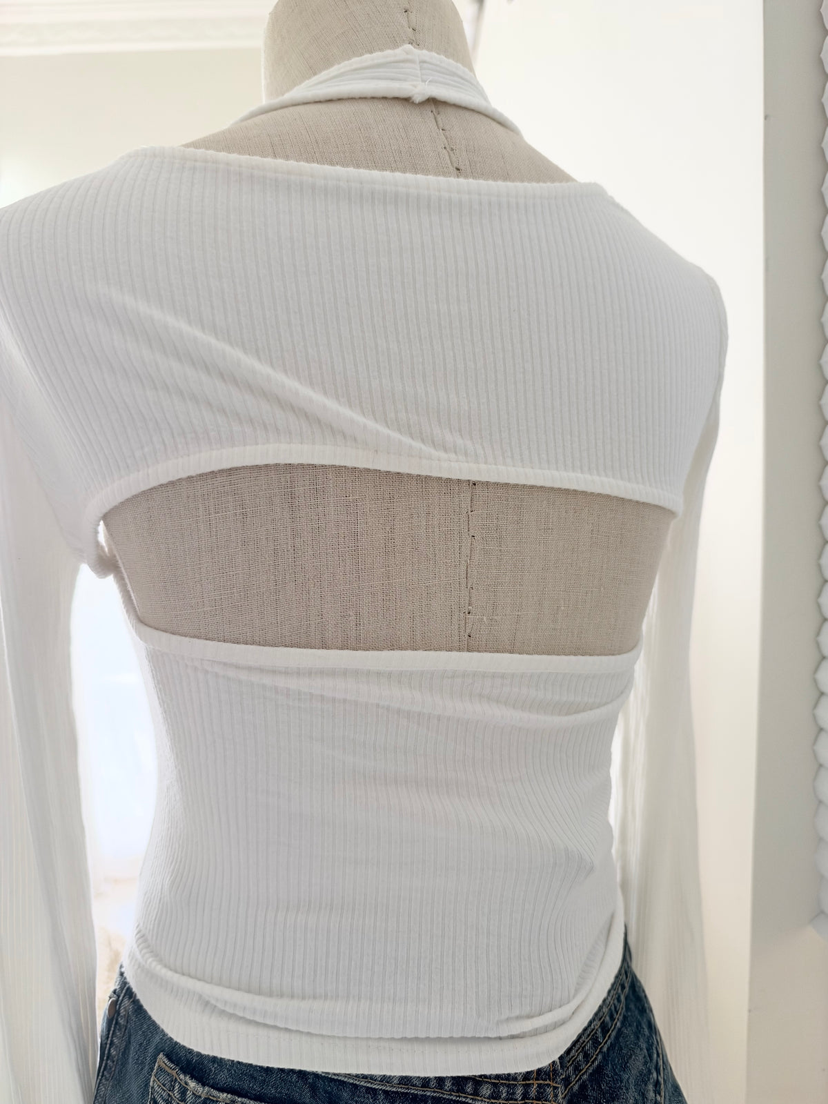 White overlay ribbed top
