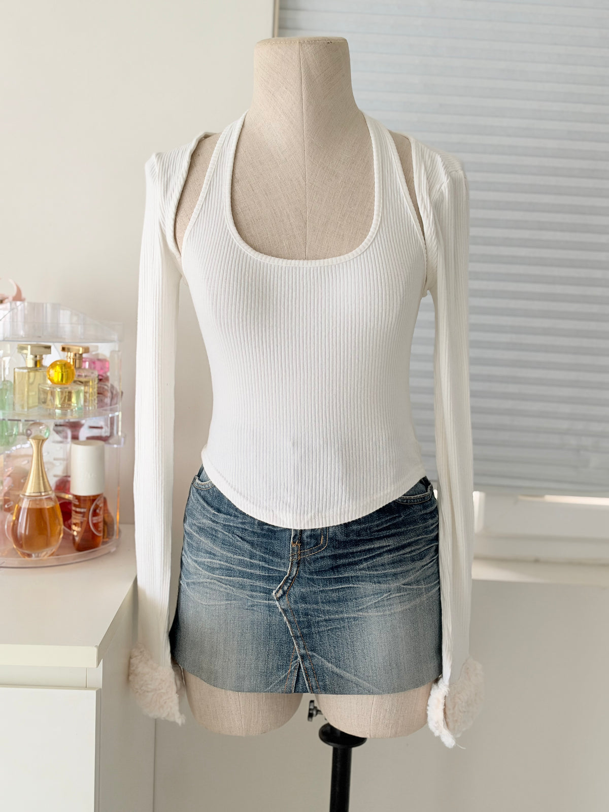 White overlay ribbed top