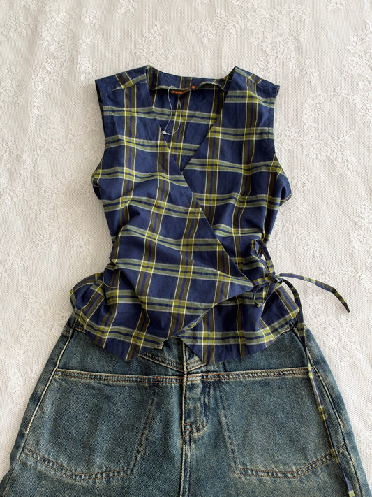 Plaid wrap top