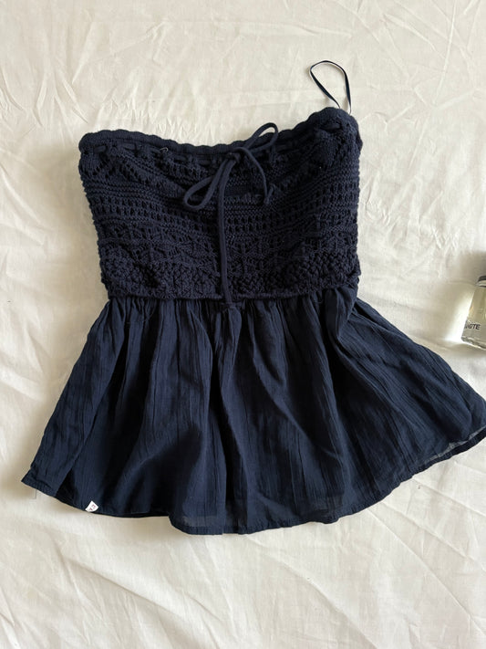Hollister navy crochet top