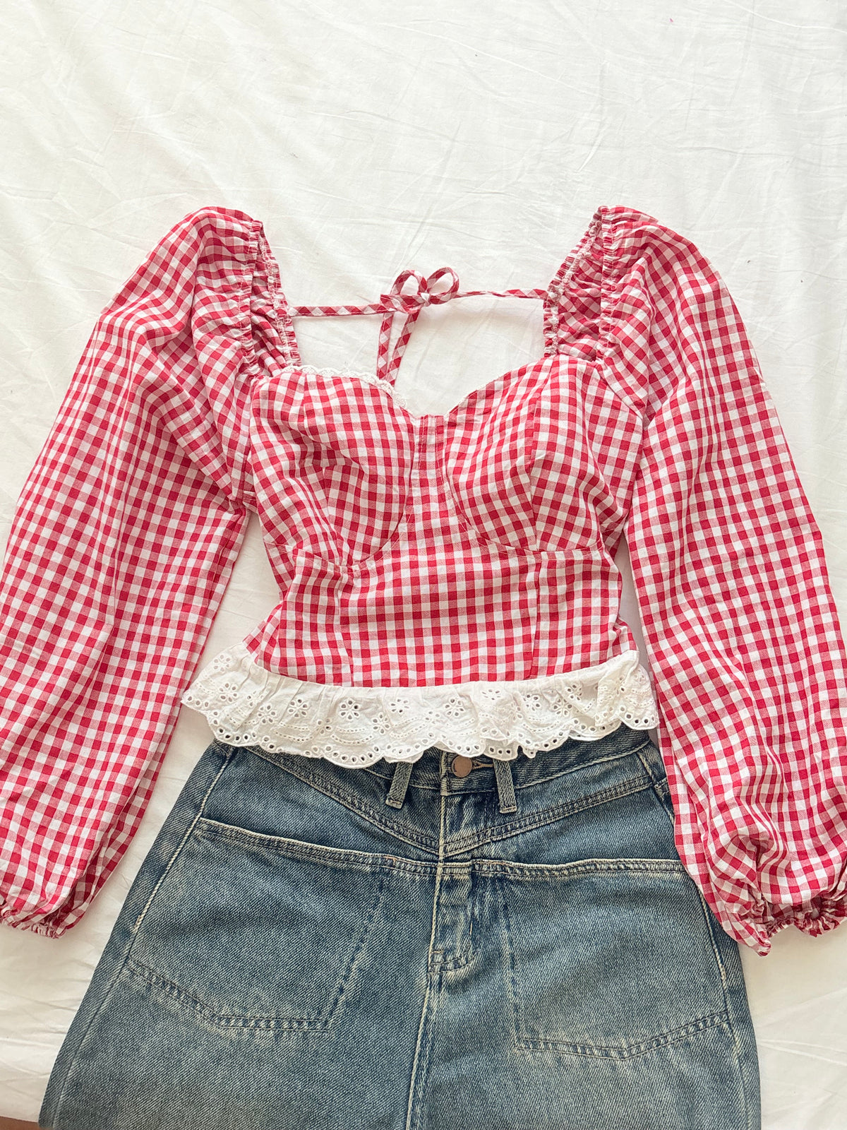 Gingham lace top
