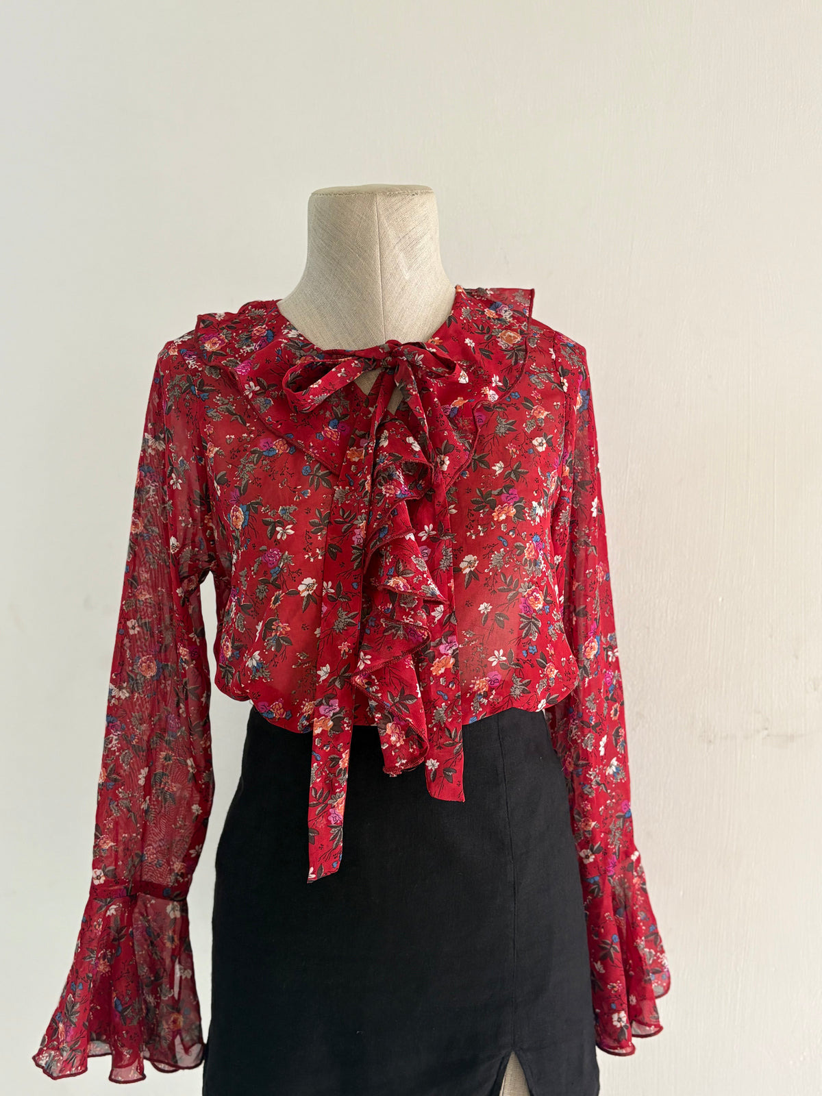 Red floral chiffon