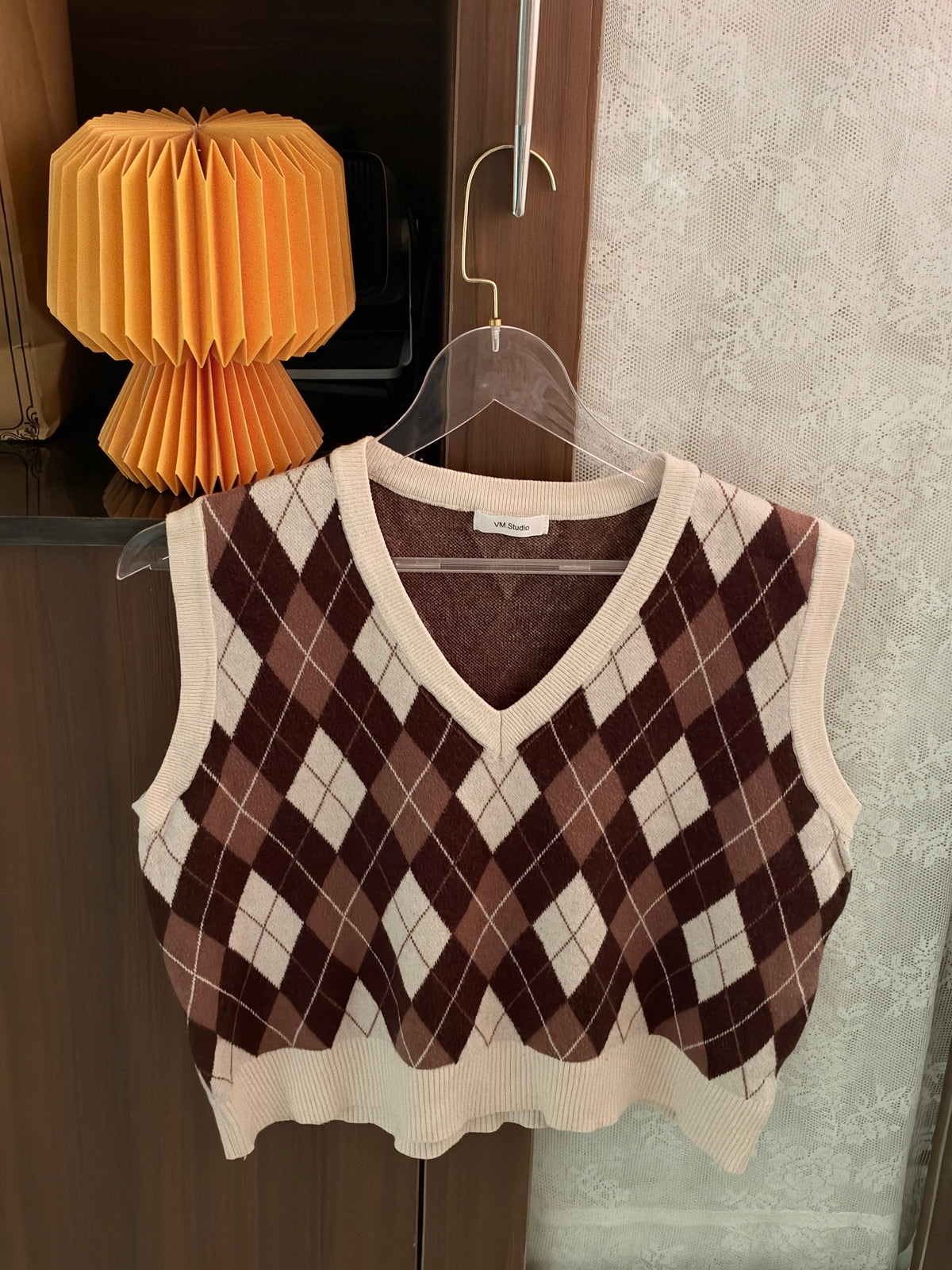 Brown argyle vest