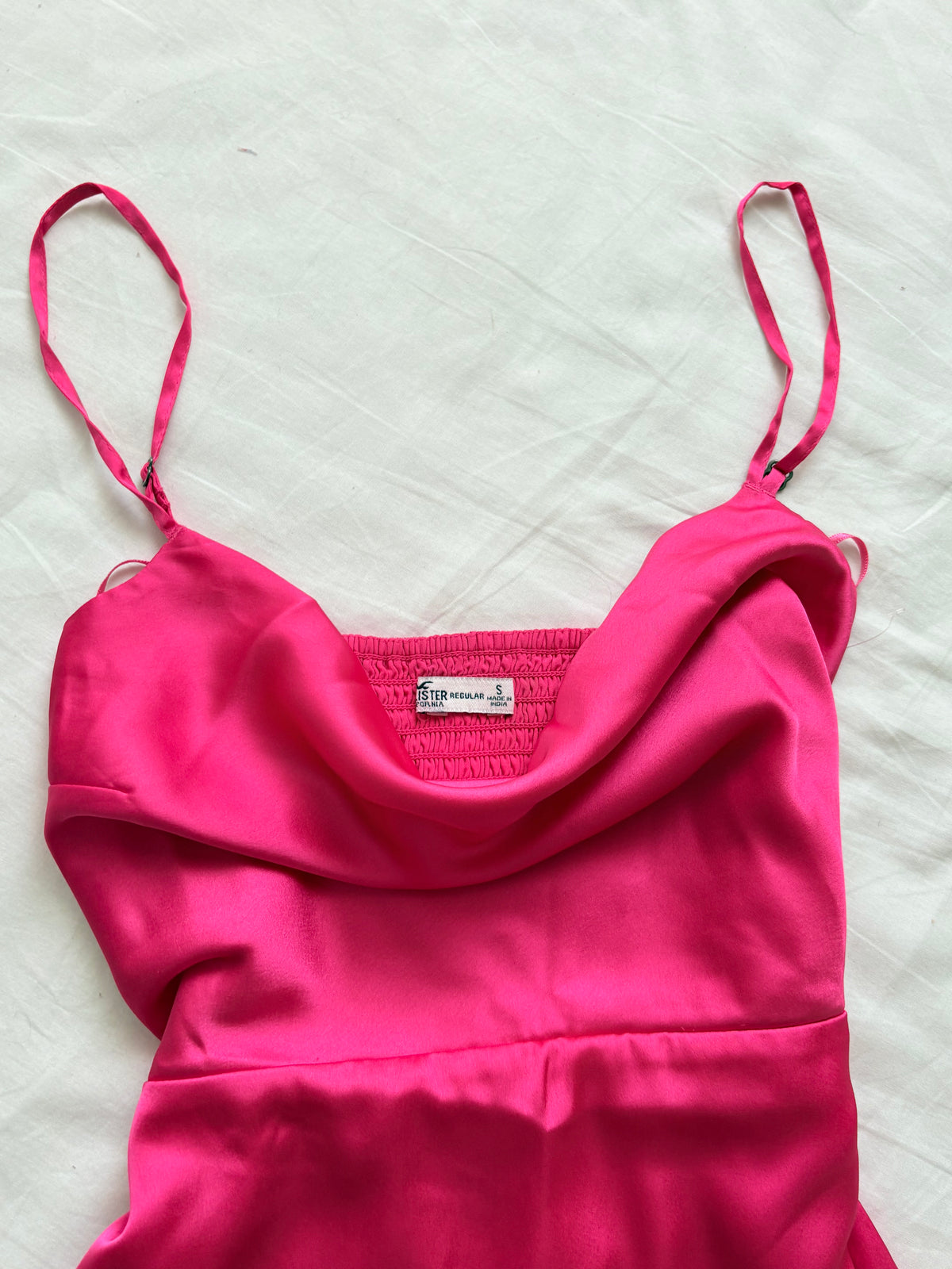 Fushia satin cowl neck dress- hollister