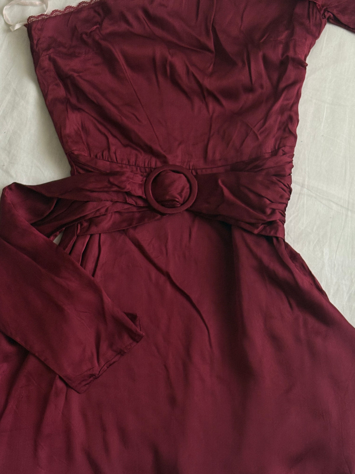 Maroon satin belt top