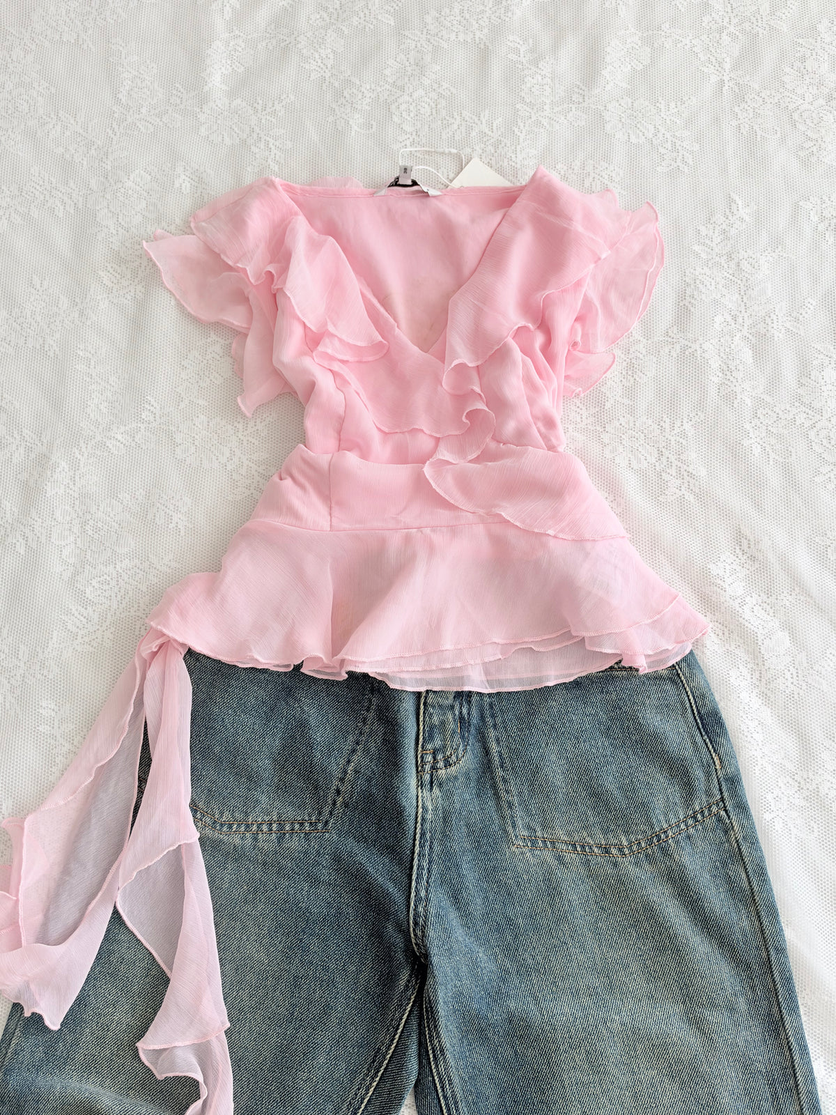 Pink ruffle top