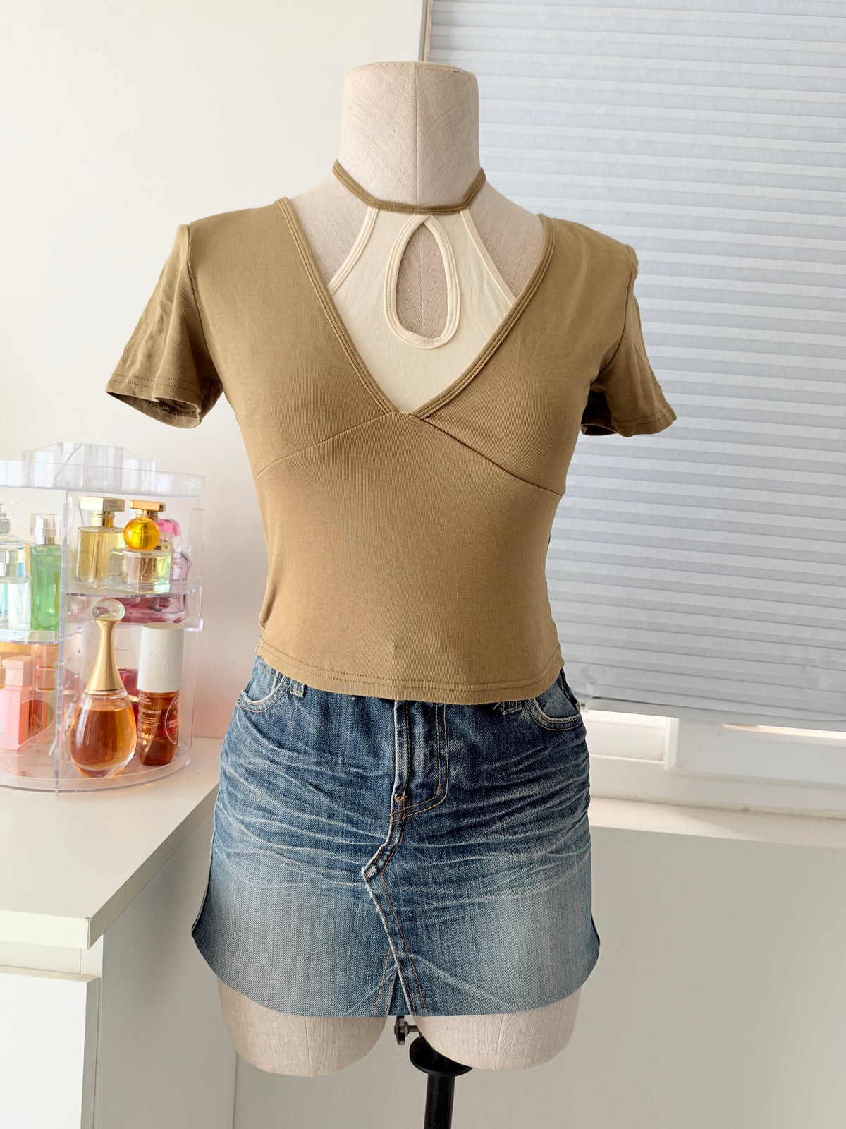 Olive back tie top