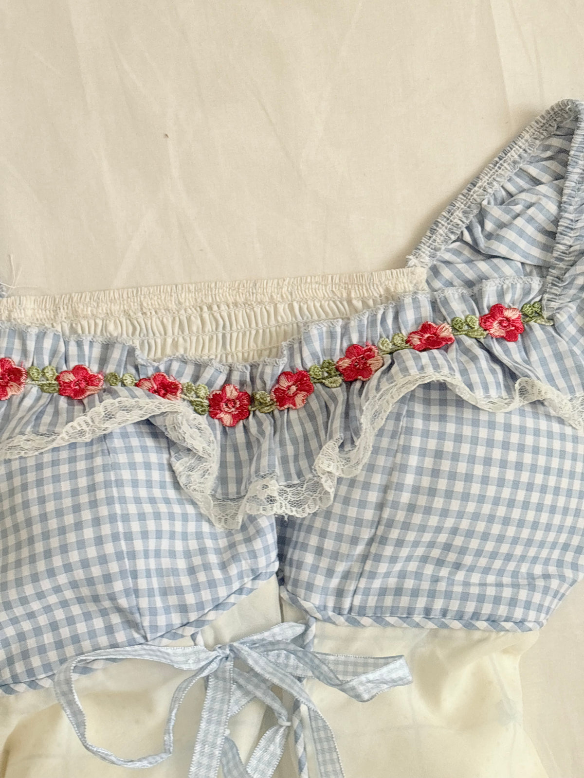 Blue gingam tie top