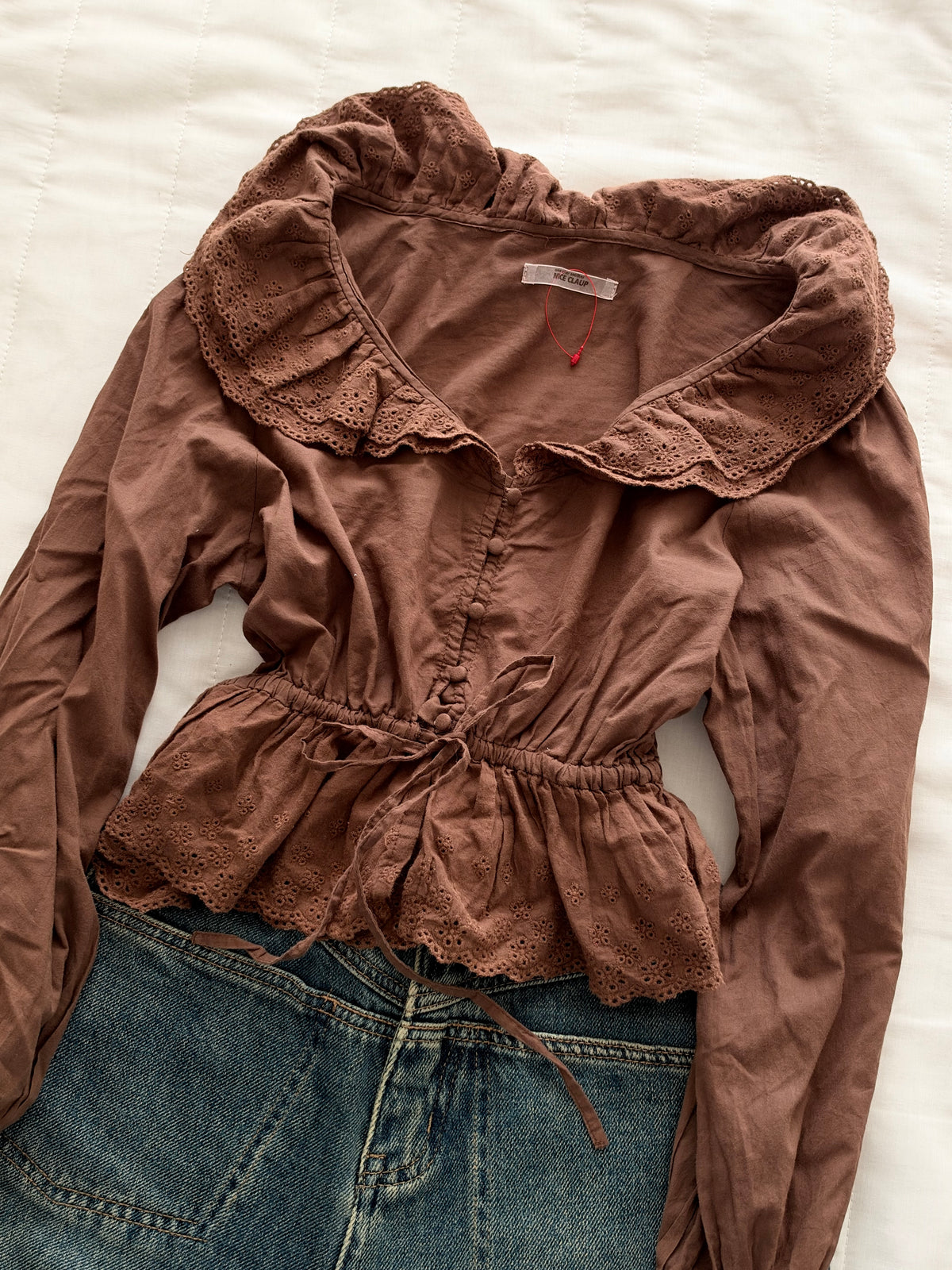 Brown eyelet top
