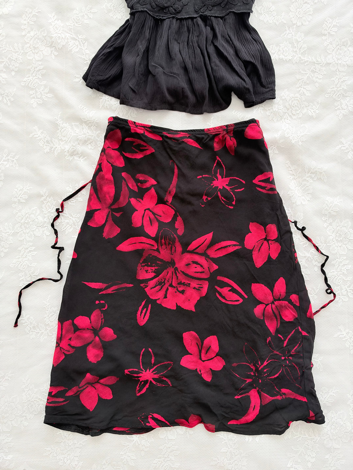 Red floral skirt