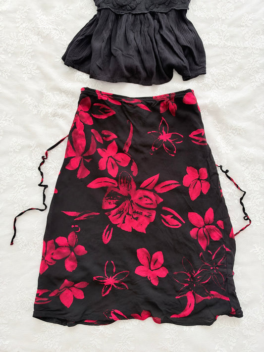 Red floral skirt