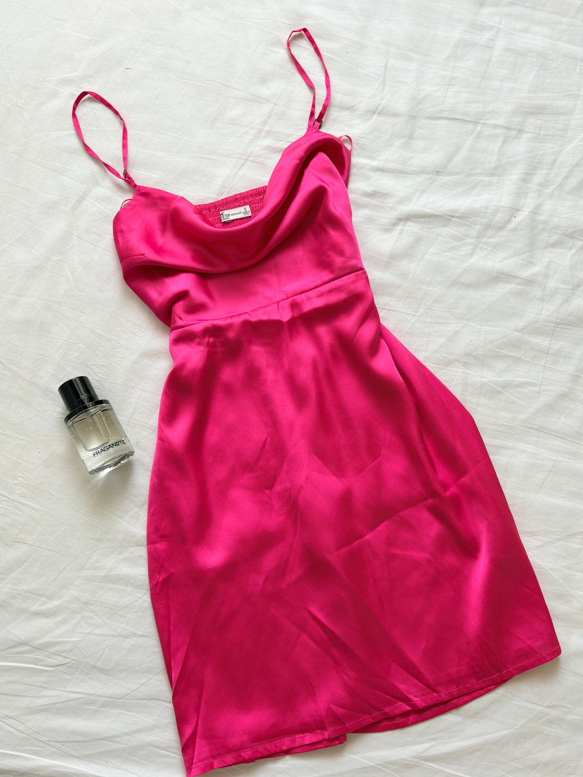 Fushia satin cowl neck dress- hollister