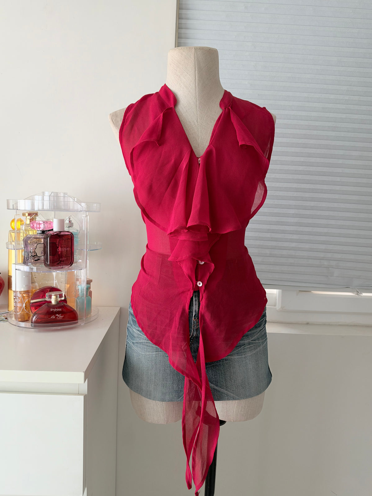 Red ruffle top