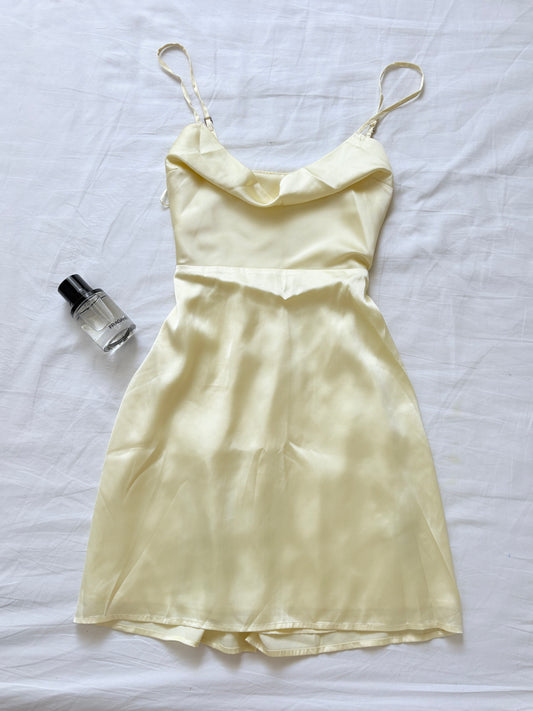Yellow satin cowl neck dress- hollister