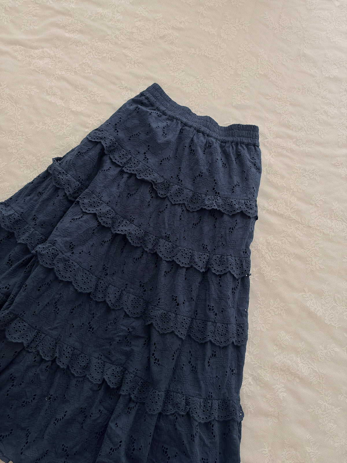 Navy eyelet ruffle skirt
