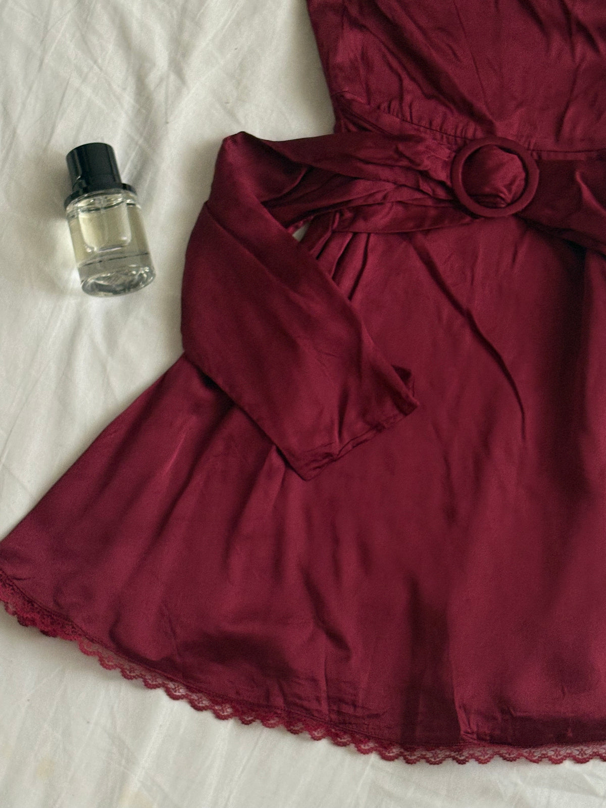 Maroon satin belt top