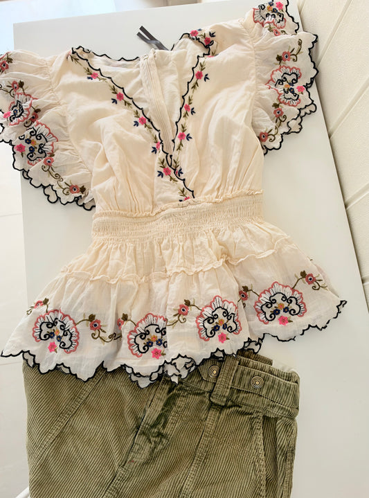 Floral embroidered top