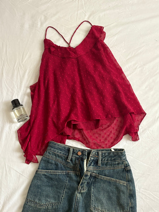 Maroon ruffle a line