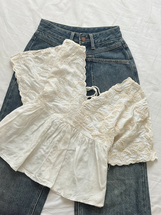Embroidered cream top