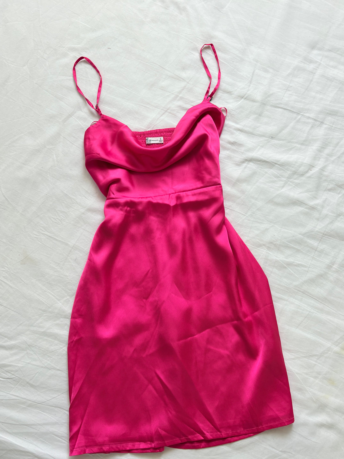 Fushia satin cowl neck dress- hollister