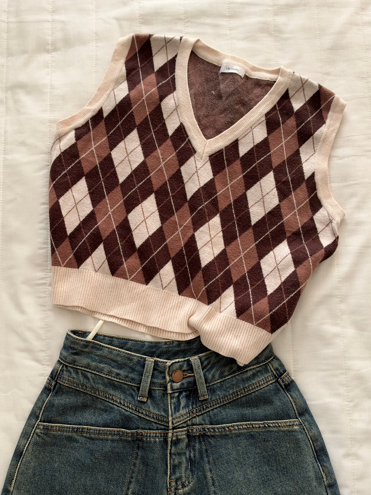 Brown argyle vest