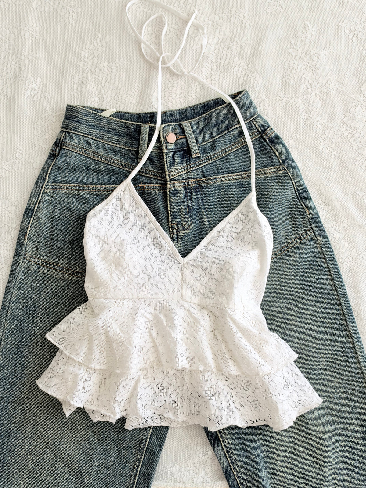 White lace tie top