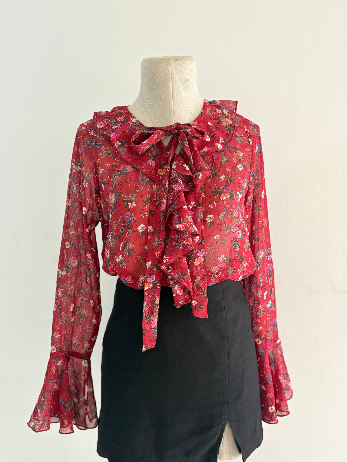 Red floral chiffon