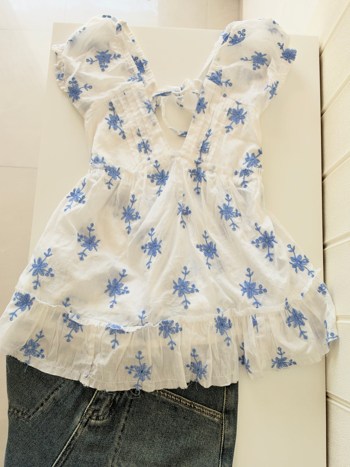 Blue embroidered top