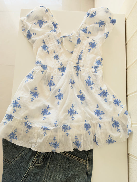 Blue embroidered top