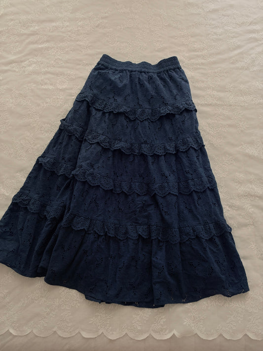 Navy eyelet ruffle skirt