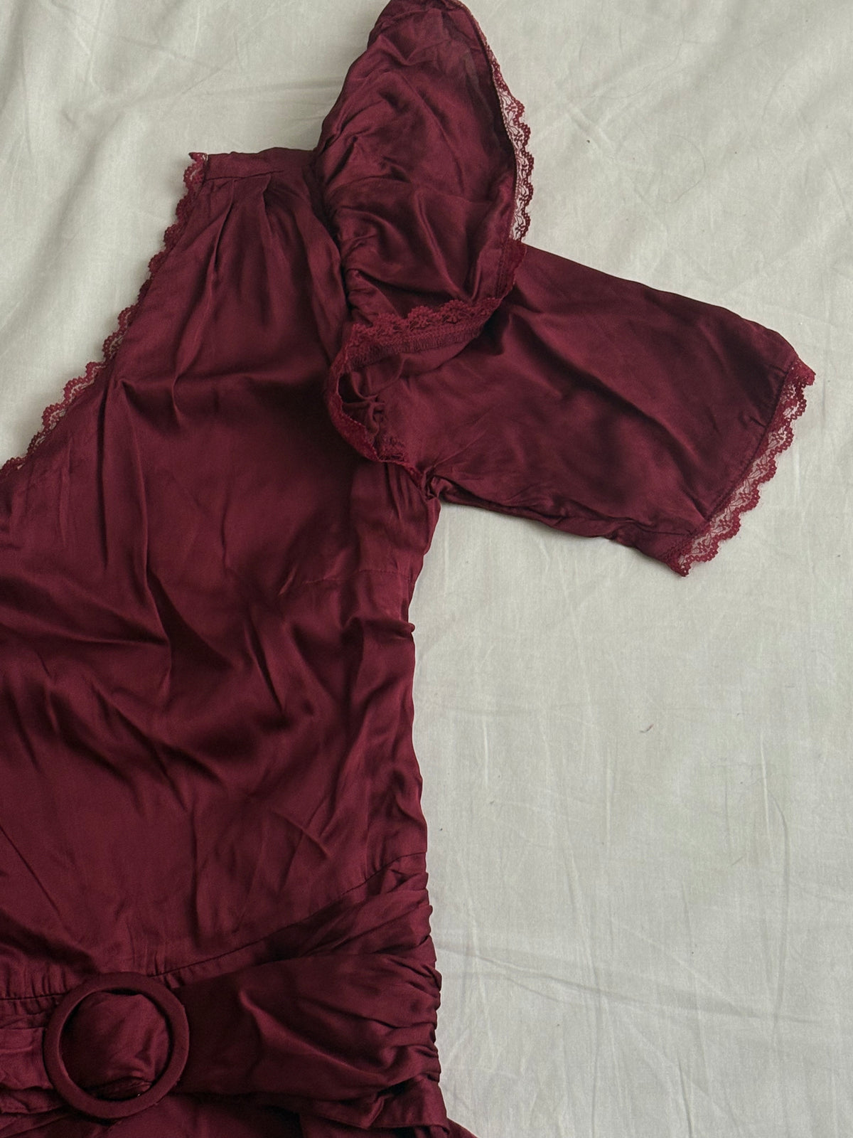 Maroon satin belt top