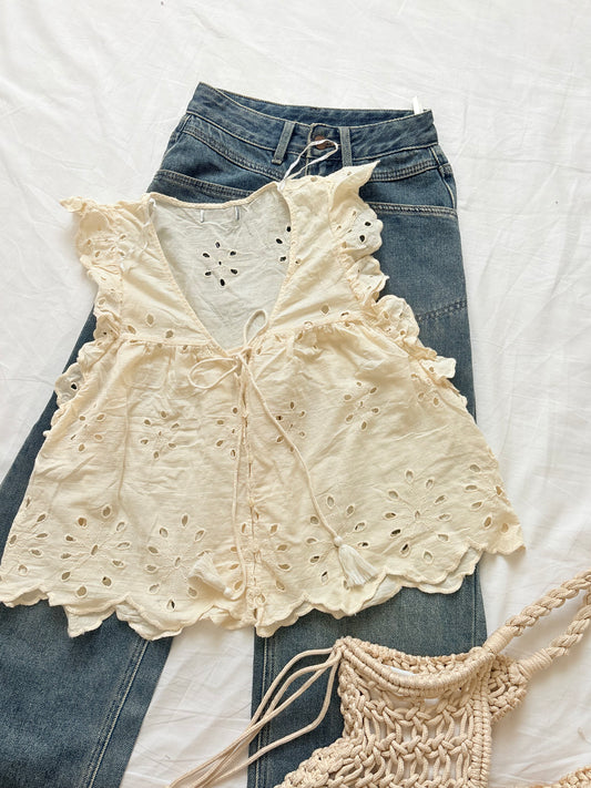 Cream eyelet top