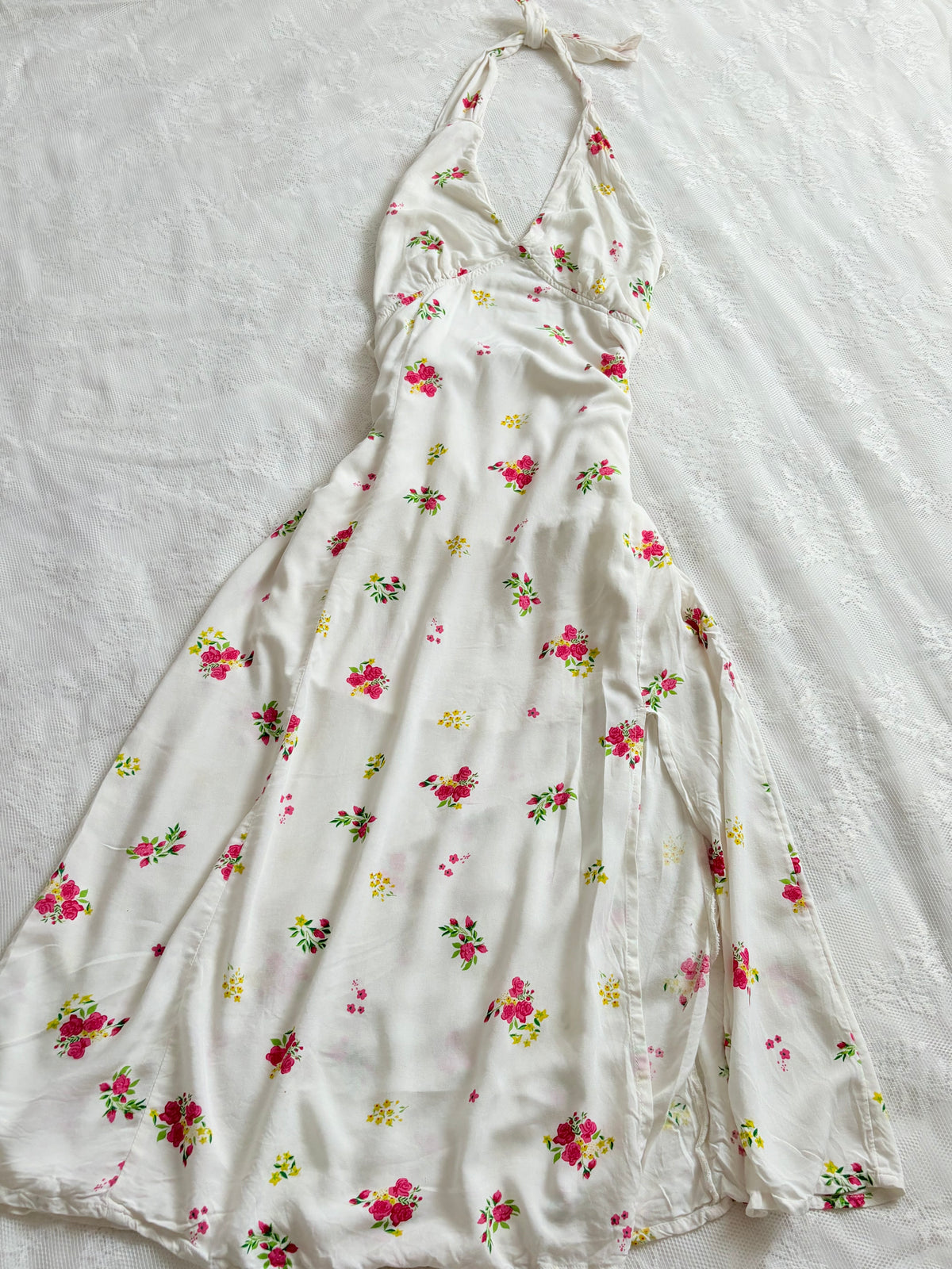 Floral halter slit dress