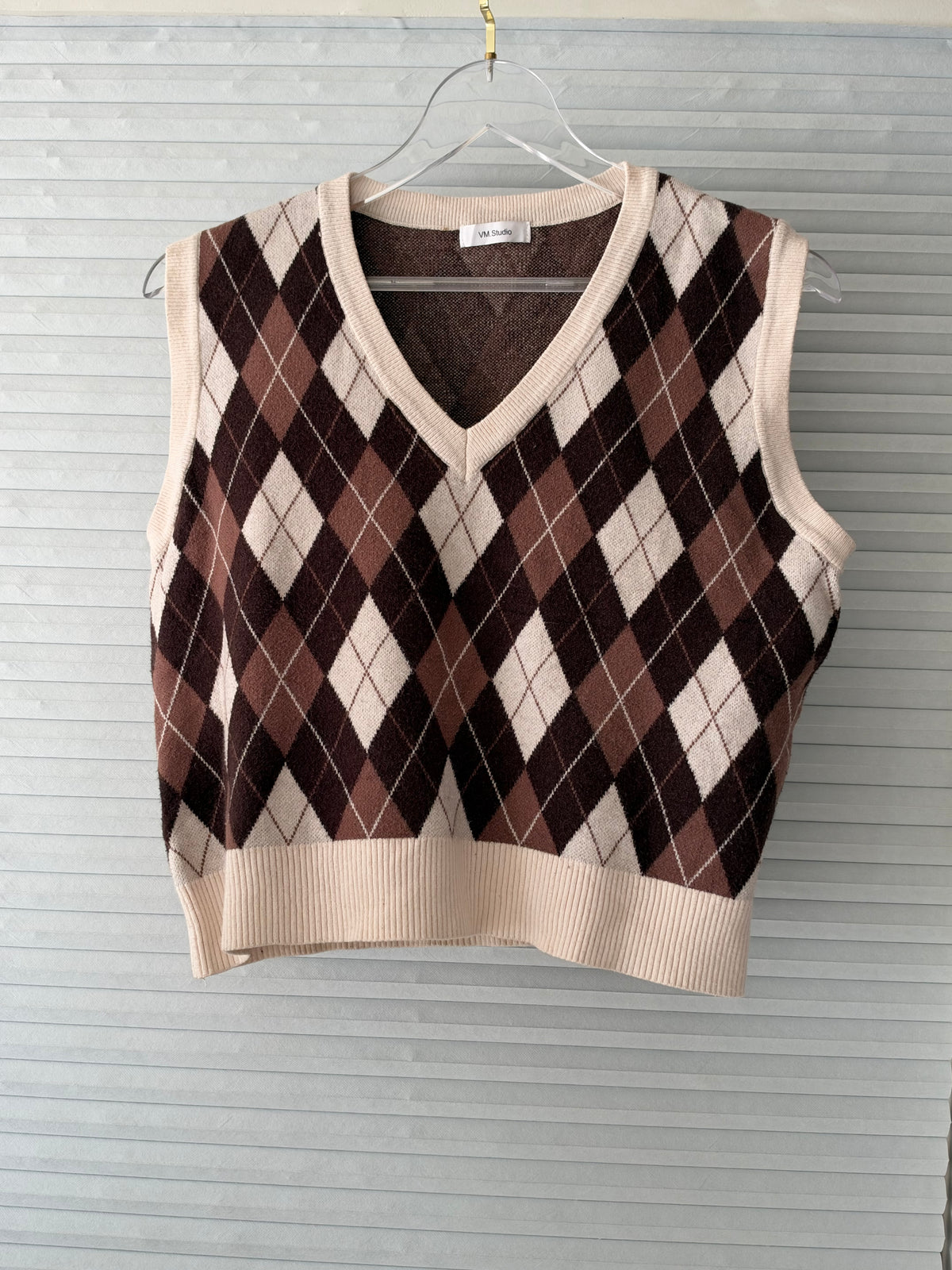 Brown argyle vest