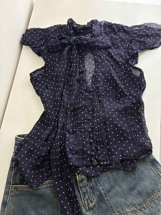 Navy polka tie top